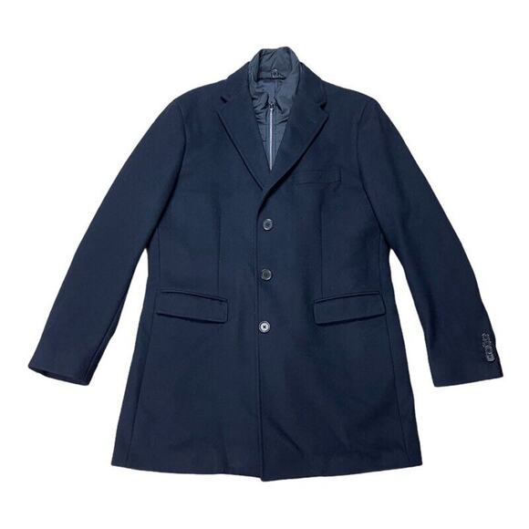 Dylan Gray Mens Overcoat Blue Button Lined Notch Lapel Bib Trim Pockets XL New